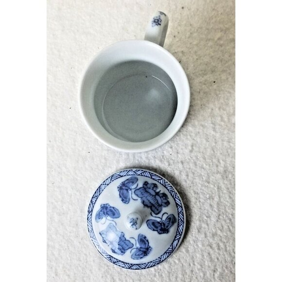 Tea cup mug China Porcelain Blue White Coffee Lidded 8oz Butterfly Floral - Picture 6 of 10